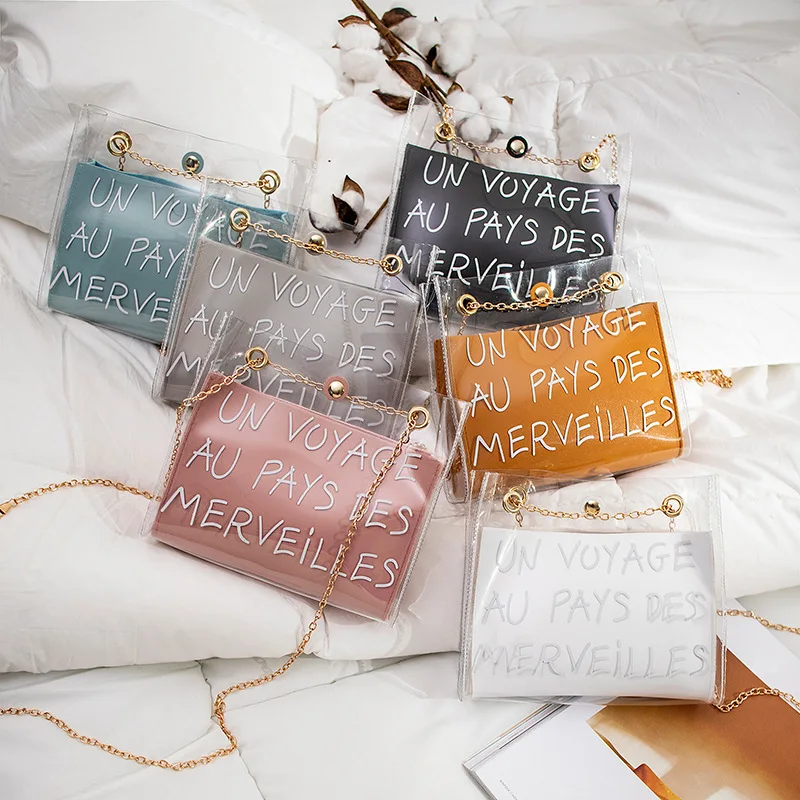 Letter Printed Transparent PVC Jelly Shoulder Bags Women 2019 Fashion Dual-Use Female Crossbody Sling Travel Purse Ladies Girls
Letter Printed Transparent PVC Jelly Shoulder Bags Women 2019 Fashion Dual-Use Female Crossbody Sling Travel Purse Ladies Girls