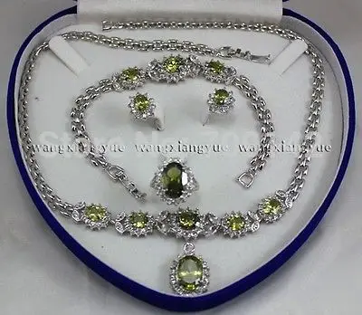 Natural word Fine Women's gift WGP Quartz stone Gem natural REAL Peridot Inlay Link Bracelet earrings Ring Necklace set Silver
Natural word Fine Women's gift WGP Quartz stone Gem natural REAL Peridot Inlay Link Bracelet earrings Ring Necklace set Silver