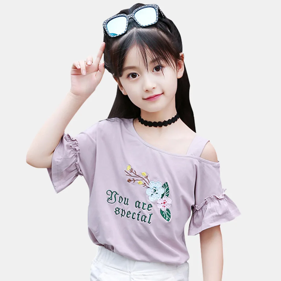 Girls T-Shirt Off Shoulder Kids Top Summer Children's Clothing Embroidery Shirt For Girls Spring Teen Kids Clothing 6 8 12 Years
Girls T-Shirt Off Shoulder Kids Top Summer Children's Clothing Embroidery Shirt For Girls Spring Teen Kids Clothing 6 8 12 Years