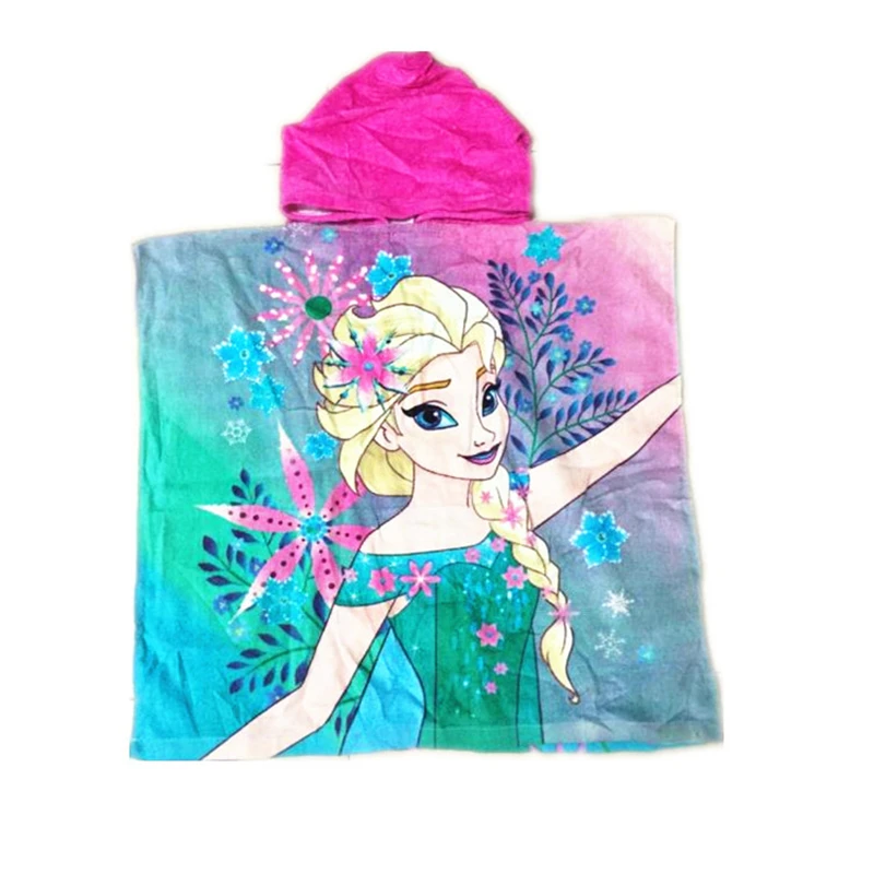 

Disney cartoon cotton absorbent breathable soft children's hooded cape Mickey Mouse Frozen Elsa Ann fashion cloak beach towel