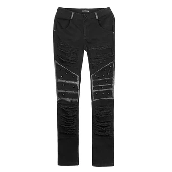 Punk Elastic Coarse Slanting Stripe Trousers Men Slim Mid Waist Full Length Patchwork Jeans With Pockets
Punk Elastic Coarse Slanting Stripe Trousers Men Slim Mid Waist Full Length Patchwork Jeans With Pockets