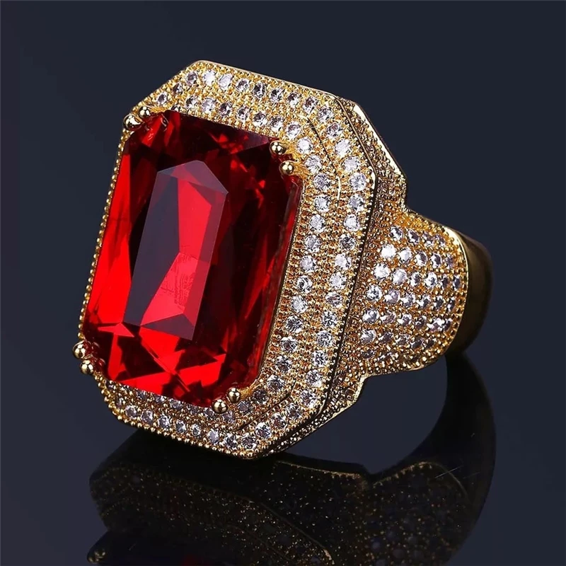 Iced Out Hip Hop Ring Gold Color Cubic Zircon Big Red Stone Ring Personality Fashion Men Women Jewelry Lover's Gift Z3C173
Iced Out Hip Hop Ring Gold Color Cubic Zircon Big Red Stone Ring Personality Fashion Men Women Jewelry Lover's Gift Z3C173