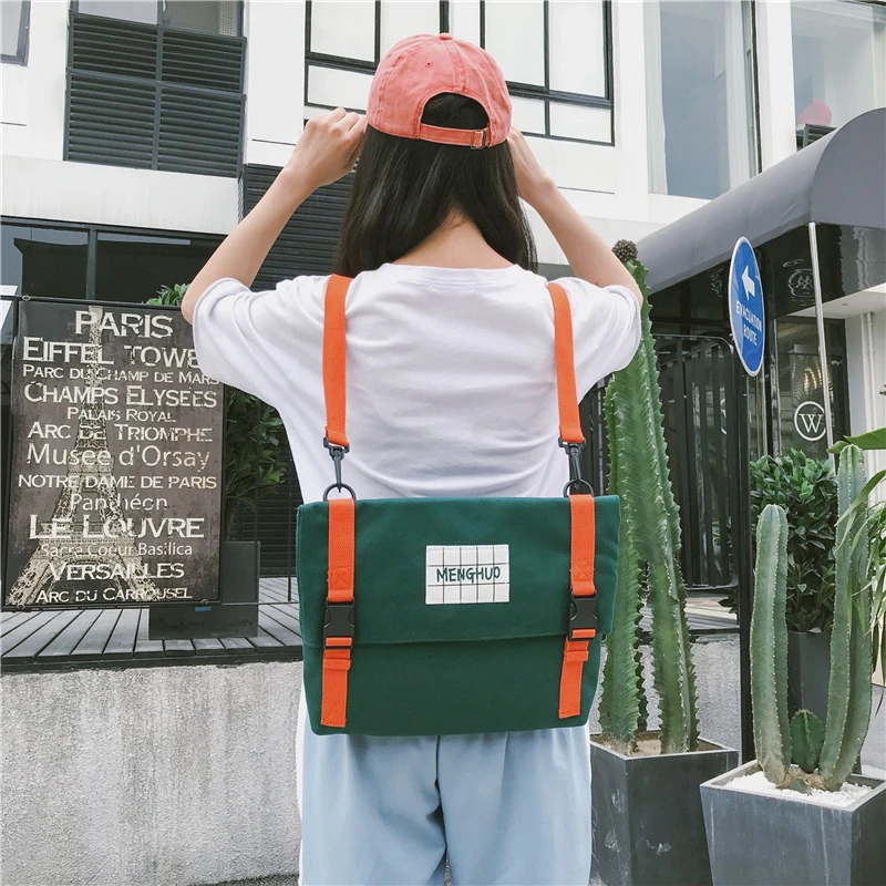 Menghuo Top Quality Women Canvas Backpack Bookbag Female Dual Purpose Shoulder Bag Daily Travel Backpacks Crossbody Bags Mochila (53)