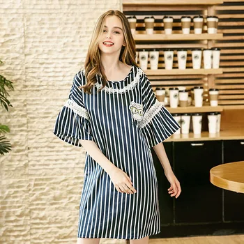 Female sexy nightdress ladies summer half sleeve striped round neck lace pathcwork cute women sleepdress home nightgown
Female sexy nightdress ladies summer half sleeve striped round neck lace pathcwork cute women sleepdress home nightgown
