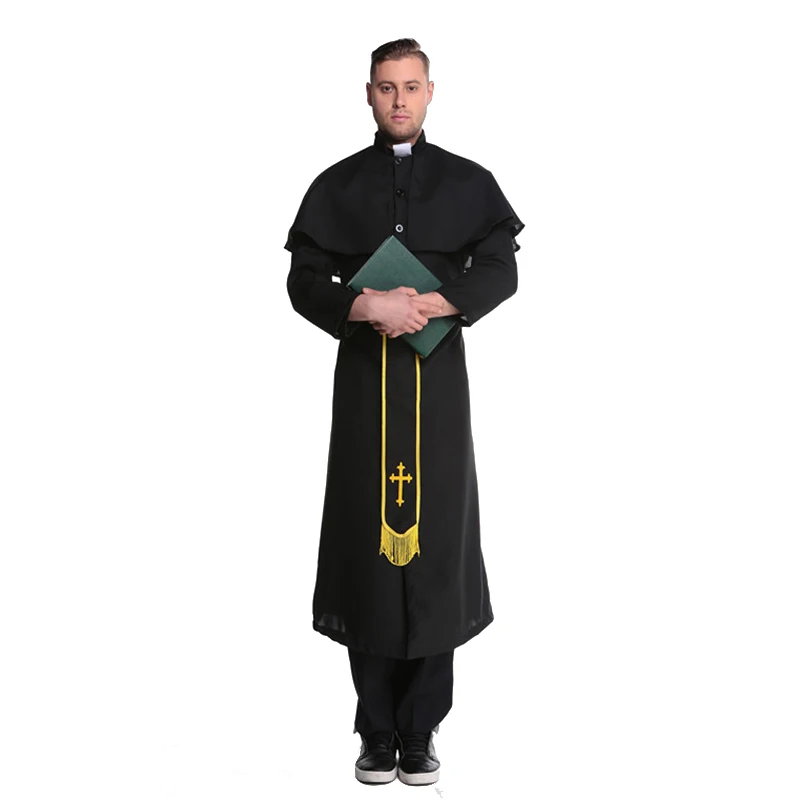 Black Men Jesus Missionary Costume Priest Christian Suits Male Nun Drama Clergyman Adults Carnival Cosplay Clothing Men Costumes (6)