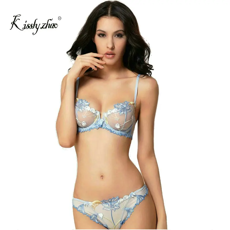 Women Underwer Lingerie Set Sexy Bra Brief Sets Push up Transparent Lace Embroidery Unlined Thin Black Bra Panties White Bra 3