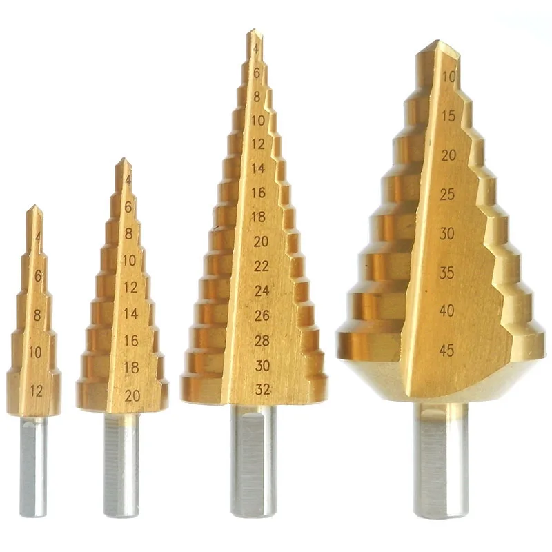 Step Drill Bit HSS Steel Cone Titanium Coated Woodworking Drill Bits Tool Set Hole Cutter 4-12 4-20 4-32 10-45mm Center Punch
Step Drill Bit HSS Steel Cone Titanium Coated Woodworking Drill Bits Tool Set Hole Cutter 4-12 4-20 4-32 10-45mm Center Punch