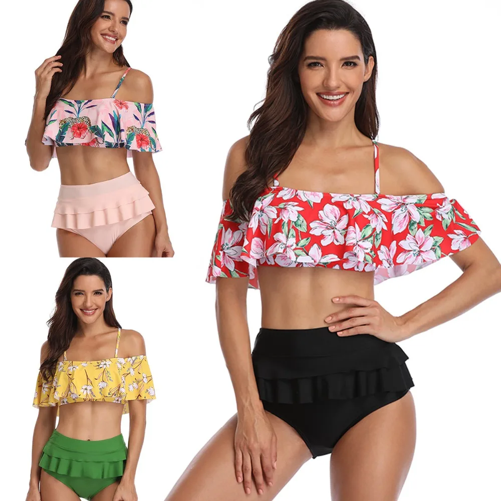 Women Sexy Bathing Suit Off Shoulder Swimsuit High Waisted Floral Print Swimwear Brazilian Bikinis Beachwear Ruffle Female Suit
Women Sexy Bathing Suit Off Shoulder Swimsuit High Waisted Floral Print Swimwear Brazilian Bikinis Beachwear Ruffle Female Suit