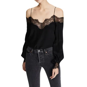Fashion Sexy Sling Strapless V Collar Lace Stitching Shirt Long Sleeve Chiffon Blouse Shirt Summer Women Tops And Blusas
Fashion Sexy Sling Strapless V Collar Lace Stitching Shirt Long Sleeve Chiffon Blouse Shirt Summer Women Tops And Blusas