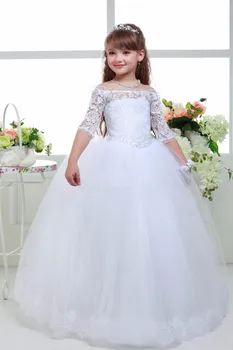 New Long White Lace Half Sleeve Ball Gown Flower Girls Dresses Simple Kids Wedding Party Dress First Communion Dresses For Girls
New Long White Lace Half Sleeve Ball Gown Flower Girls Dresses Simple Kids Wedding Party Dress First Communion Dresses For Girls