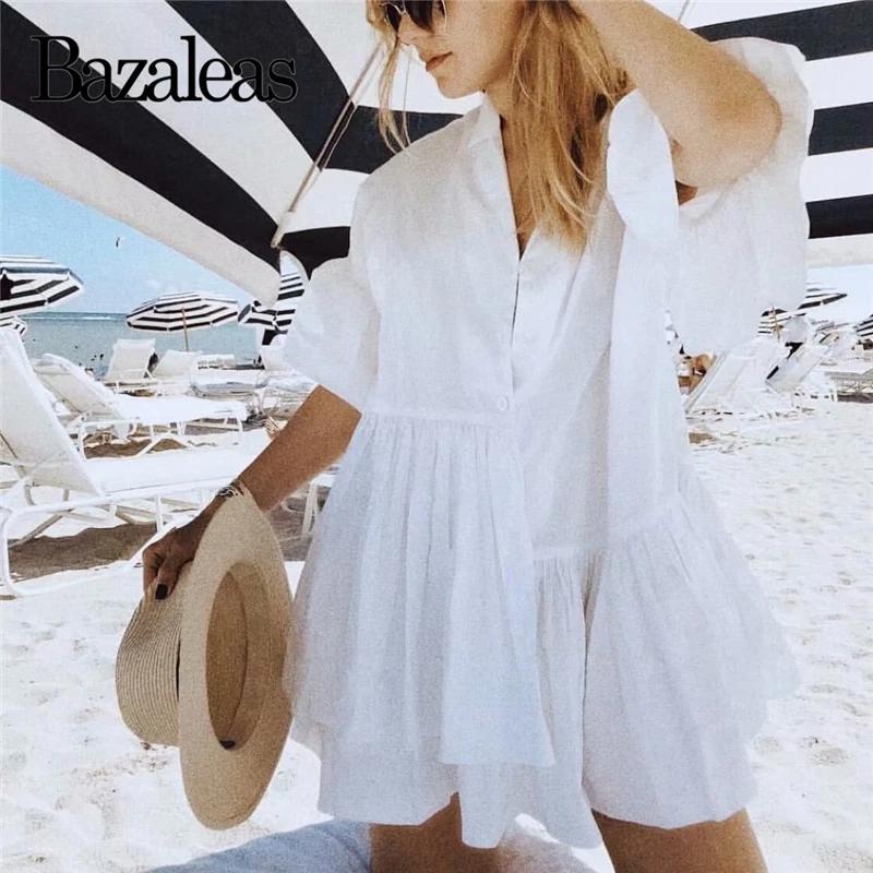 Bazaleas Holiday White Blouse Ruffles vestido Petal Sleeve Women Dress Vintage summer Dress Plus size mini dresses drop shipping
Bazaleas Holiday White Blouse Ruffles vestido Petal Sleeve Women Dress Vintage summer Dress Plus size mini dresses drop shipping