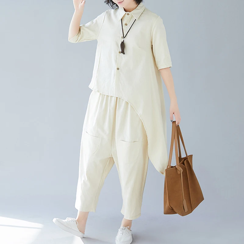2019 Spring Summer Plus Size Solid Cotton Women Sets Casual Women Tops Shirt Long Pants Female Loose 2 Pieces Set
2019 Spring Summer Plus Size Solid Cotton Women Sets Casual Women Tops Shirt Long Pants Female Loose 2 Pieces Set