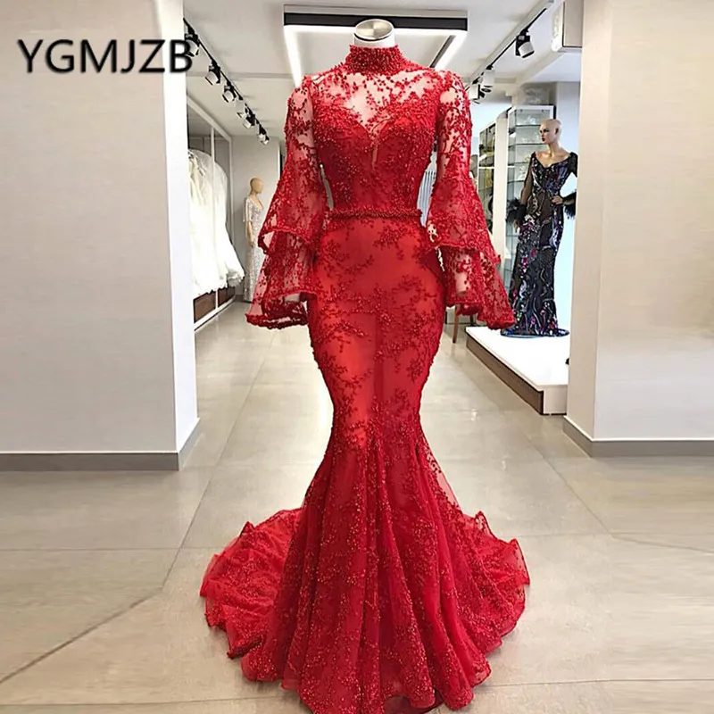 gala jurken 2019 Luxury Prom Dresses Mermaid High Neck Long Sleeves Beaded Appliques Lace Saudi Arabia Women Formal Party Dress
gala jurken 2019 Luxury Prom Dresses Mermaid High Neck Long Sleeves Beaded Appliques Lace Saudi Arabia Women Formal Party Dress