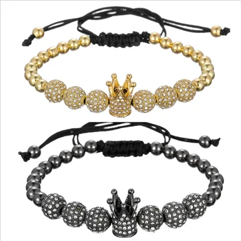 New Micro Pave CZ Cubic Zircon Crown Charm & 8mm Copper Ball Beads Braiding Macrame Bracelet For Women Men pulseira feminina
New Micro Pave CZ Cubic Zircon Crown Charm & 8mm Copper Ball Beads Braiding Macrame Bracelet For Women Men pulseira feminina