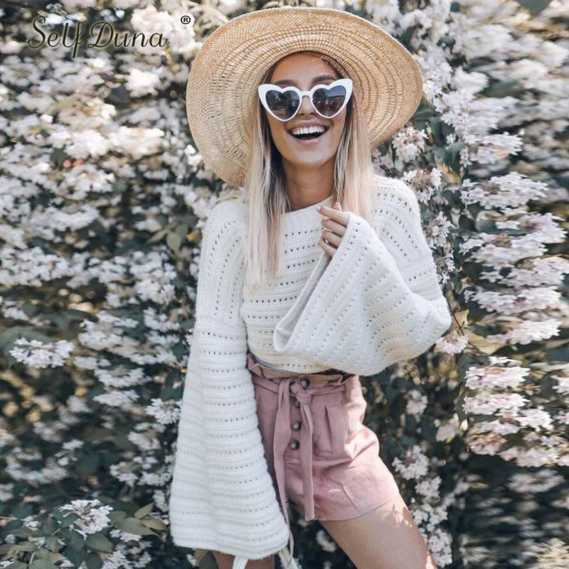 Self Duna 2019 Autumn Winter Women White Sweater Warm Soft Knitting Pullover Pull Femme Flare Sleeve Cute Knitted Sweater Jumper
Self Duna 2019 Autumn Winter Women White Sweater Warm Soft Knitting Pullover Pull Femme Flare Sleeve Cute Knitted Sweater Jumper