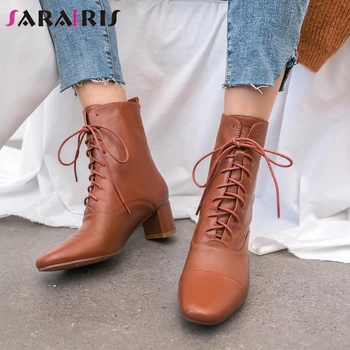 SARAIRIS Mature shoelace Genuine Leather Ankle Boots Women 2019 Fashion Square Toe Booties Office Ladies High Heels Shoes Woman
SARAIRIS Mature shoelace Genuine Leather Ankle Boots Women 2019 Fashion Square Toe Booties Office Ladies High Heels Shoes Woman