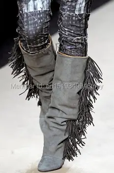 2018 Winter Women Model Style Suede Grey Knee High Fringe Boots Height Increasing Tassel Shoes Fashion Women Wedge Booties 
2018 Winter Women Model Style Suede Grey Knee High Fringe Boots Height Increasing Tassel Shoes Fashion Women Wedge Booties