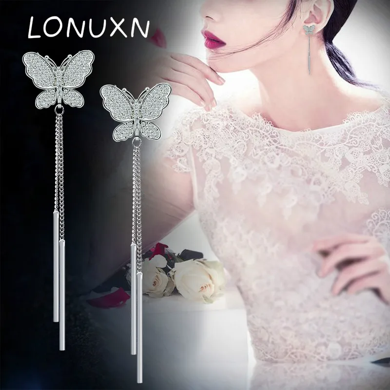 high quality 925 Sterling Silver Earrings For Women Dazzling Micro CZ Zircon Butterfly Tassel long Earrings oorbellen party gift 
high quality 925 Sterling Silver Earrings For Women Dazzling Micro CZ Zircon Butterfly Tassel long Earrings oorbellen party gift