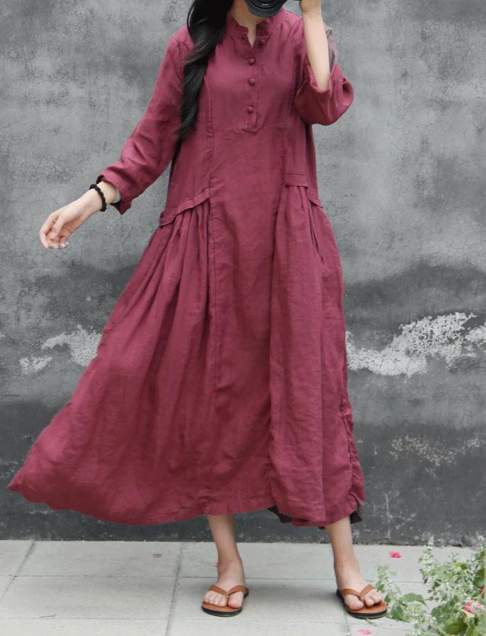 Vintage Stand Collar Buttons Ruched Three Quarter Sleeve Pure Ramie Linen Dress, 4 Color Retro Modest Blouse-top Style Cool Robe
Vintage Stand Collar Buttons Ruched Three Quarter Sleeve Pure Ramie Linen Dress, 4 Color Retro Modest Blouse-top Style Cool Robe