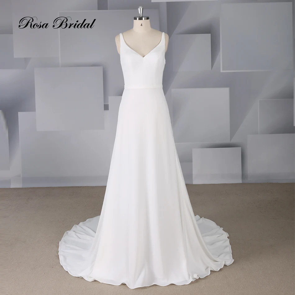 Rosabridal A Line Wedding Dress 2019 new summer brief Ivory satin sweetheart Spaghetti Straps backless Bridal Gown With Sash
Rosabridal A Line Wedding Dress 2019 new summer brief Ivory satin sweetheart Spaghetti Straps backless Bridal Gown With Sash