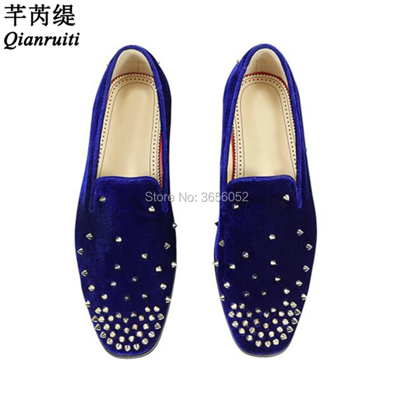 Qianruiti Chaussure Homme; цвет королевский синий, черный; бархатные лоферы; Мужская обувь без шнуровки; повседневная обувь на плоской подошве с металлическими шипами; Мужская обувь; большие размеры
Qianruiti Chaussure Homme; цвет королевский синий, черный; бархатные лоферы; Мужская обувь без шнуровки; повседневная обувь на плоской подошве с металлическими шипами; Мужская обувь; большие размеры