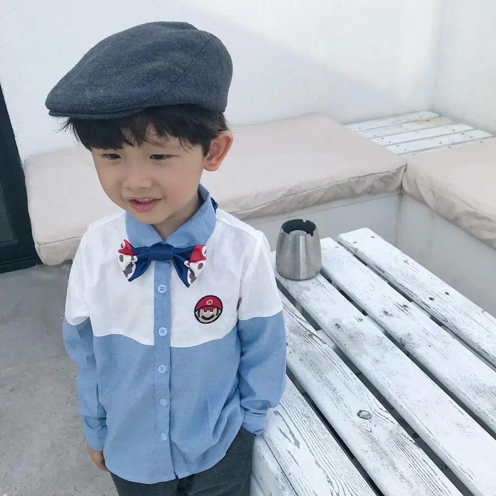 kids autumn 2019 pre-sale tops Cute cartoon embroidered shirt with white and blue stitching shirt (send bow as gift)
kids autumn 2019 pre-sale tops Cute cartoon embroidered shirt with white and blue stitching shirt (send bow as gift)