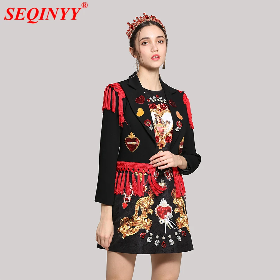 Casual Blazers Black For Women 2018 Spring Runway Fashion Beading Heart Sequins Flowers High Quality Short Red Tassel Jackets
Casual Blazers Black For Women 2018 Spring Runway Fashion Beading Heart Sequins Flowers High Quality Short Red Tassel Jackets