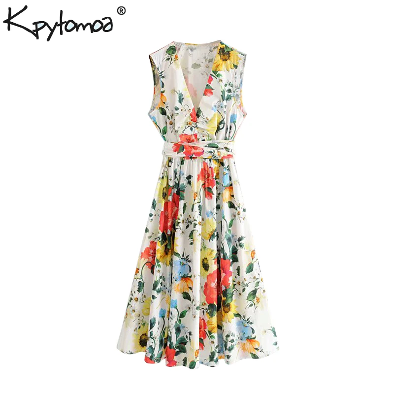 Vintage Stylish Floral Print With Sashes Midi Dress Women 2019 Fashion V Neck Sleeveless Pleated Dresses Casual Vestidos Mujer
Vintage Stylish Floral Print With Sashes Midi Dress Women 2019 Fashion V Neck Sleeveless Pleated Dresses Casual Vestidos Mujer