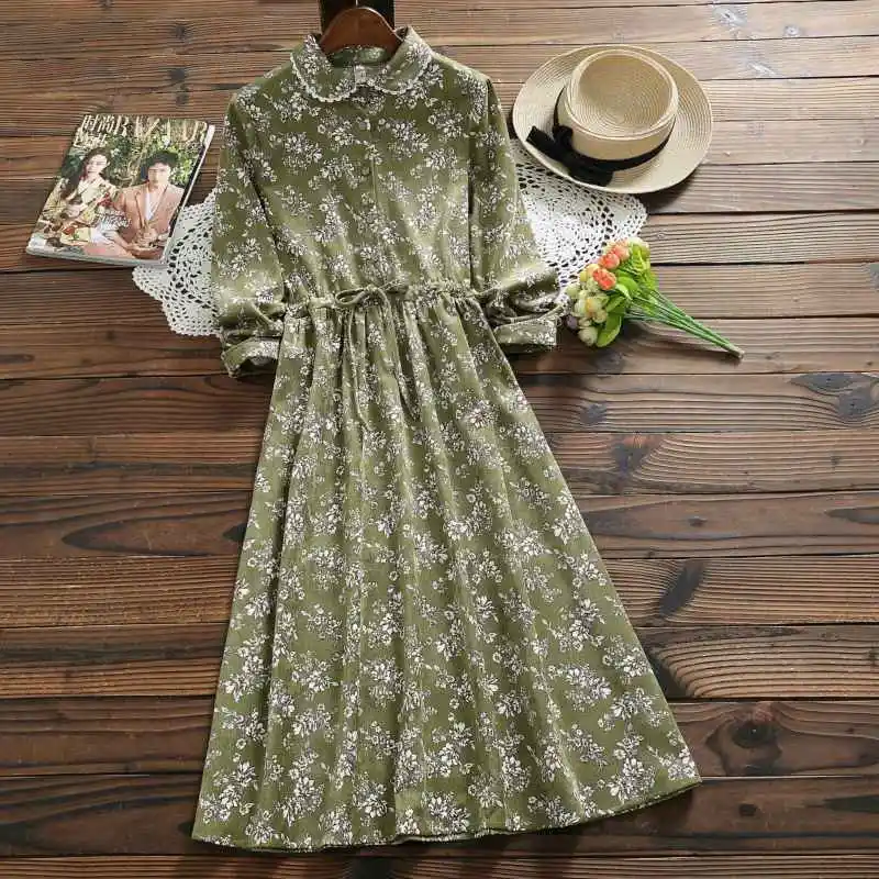 Mferlier Corduroy Winter Dress 2018 New Women Turn Down Collar Long Sleeve Floral Print Mori Girl Navy Blue Vintage Dress
Mferlier Corduroy Winter Dress 2018 New Women Turn Down Collar Long Sleeve Floral Print Mori Girl Navy Blue Vintage Dress
