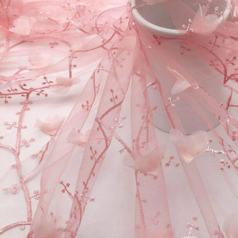 

1M/lot Width 130CM Tulle Embroidery Gauze Printing Branch Flower Soft Mesh Fabric for Tutu Skirt Wedding Party Dress Clothes