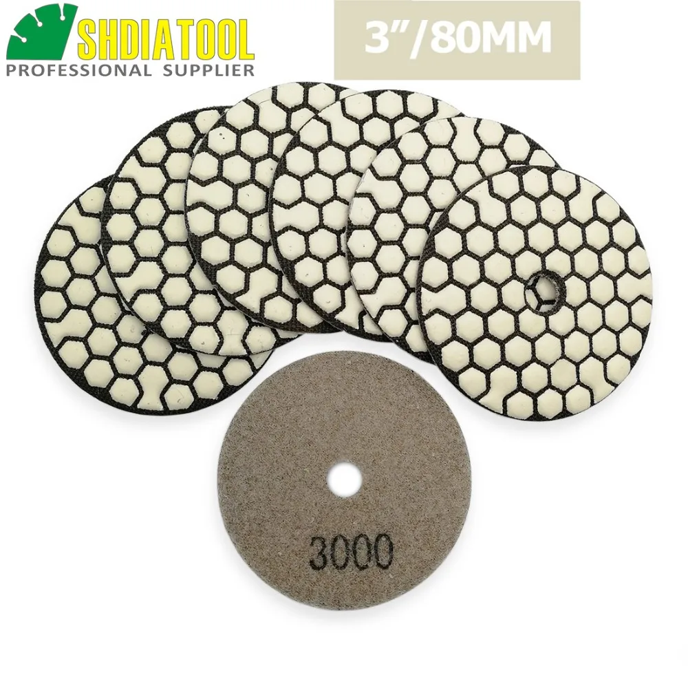 SHDIATOOL 7pcs 3inch #3000 Diamond Dry Polishing Pads Resin Bond Flexible Sanding Disks For Granite Marble Ceramic Polisher Pad
SHDIATOOL 7pcs 3inch #3000 Diamond Dry Polishing Pads Resin Bond Flexible Sanding Disks For Granite Marble Ceramic Polisher Pad