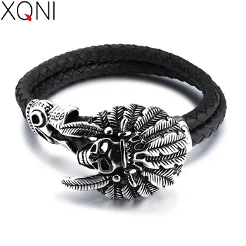 XQNI Punk Spider Skull Head Genuine Leather Men Bangle & Bracelets Handmade Weave Design Magnet Buckle Wrap Jewelry Gift
XQNI Punk Spider Skull Head Genuine Leather Men Bangle & Bracelets Handmade Weave Design Magnet Buckle Wrap Jewelry Gift