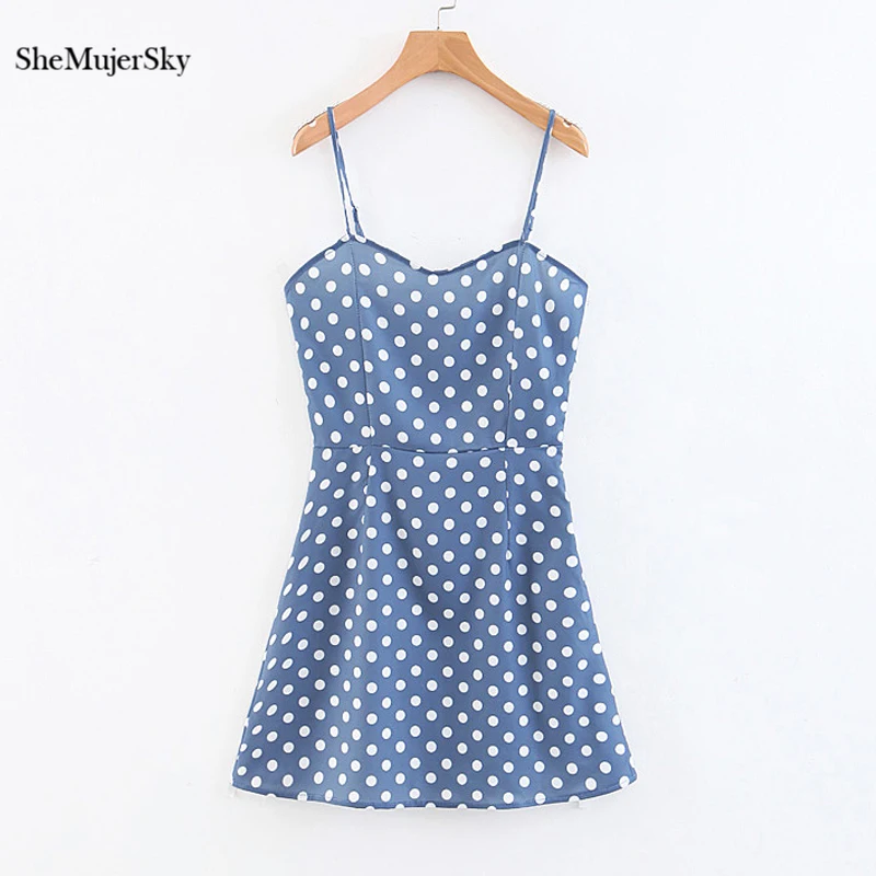SheMujerSky Summer Blue Sleeveless Dress Dot Print Spaghetti Strap Dress Women Backless Party Dresses 2018
SheMujerSky Summer Blue Sleeveless Dress Dot Print Spaghetti Strap Dress Women Backless Party Dresses 2018