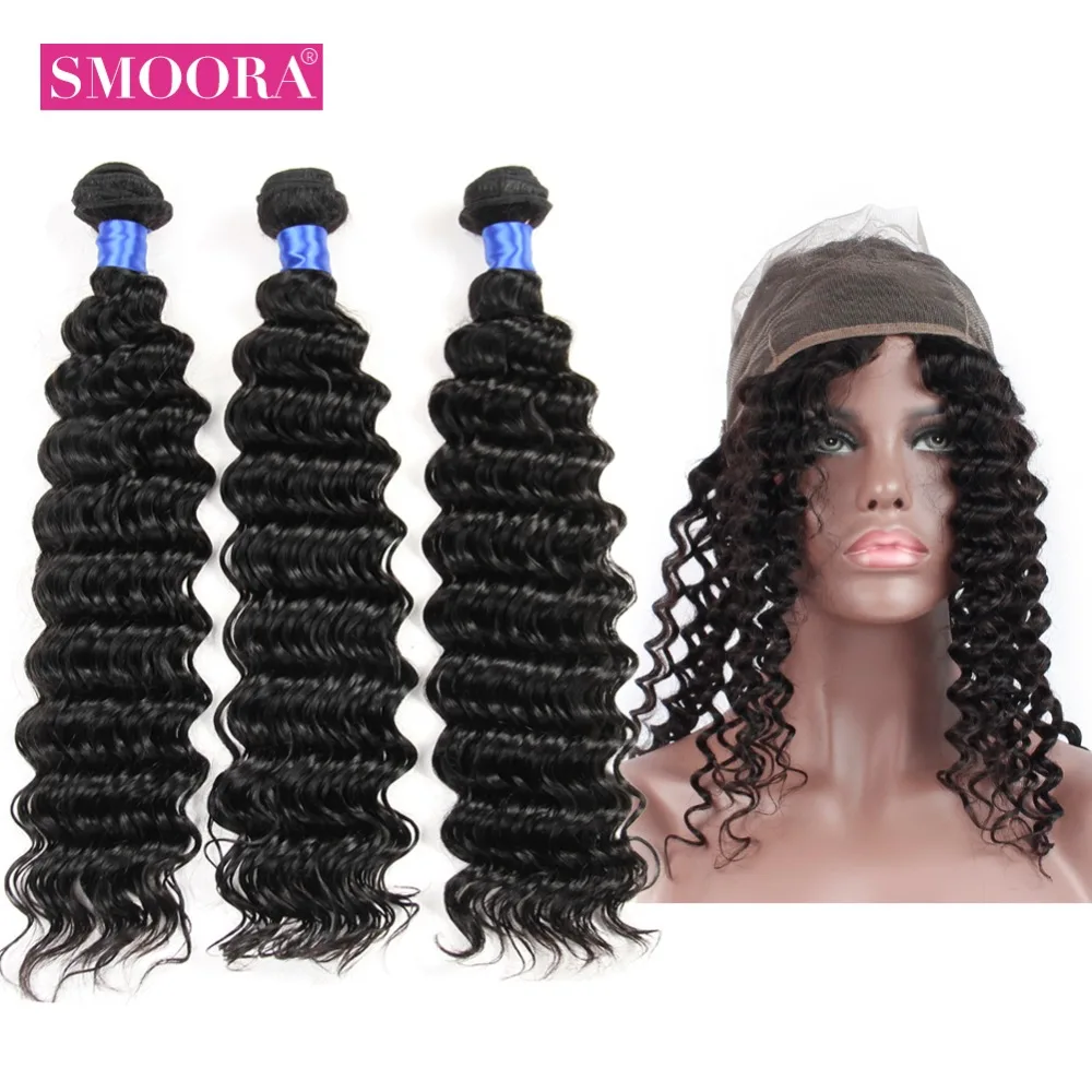 SMOORA 360 Lace Frontal With Bundle Peruvian Deep Wave Hair 3 Bundles With Closure Human Hair Bundles Free Part Non Remy Hair
SMOORA 360 Lace Frontal With Bundle Peruvian Deep Wave Hair 3 Bundles With Closure Human Hair Bundles Free Part Non Remy Hair