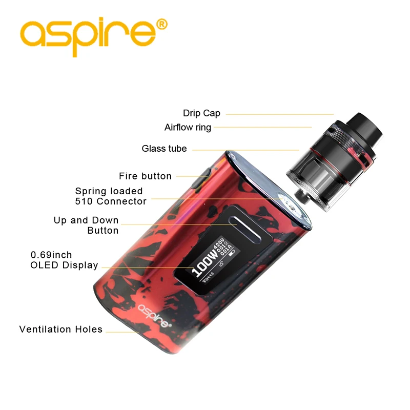 Electronic Cigarette Aspire Typhon Revvo 100W Vape Kit E Cig Device with 5000mah Built-in Battery and 2ML Revvo Atomizer Tank