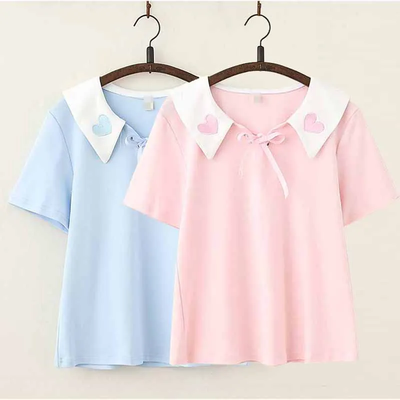 2018 New Women Summer Tops Harajuku Japan Style Short Sleeve T-shirts Love Embroidery Sailor Collar T-shirt Female #5176
2018 New Women Summer Tops Harajuku Japan Style Short Sleeve T-shirts Love Embroidery Sailor Collar T-shirt Female #5176