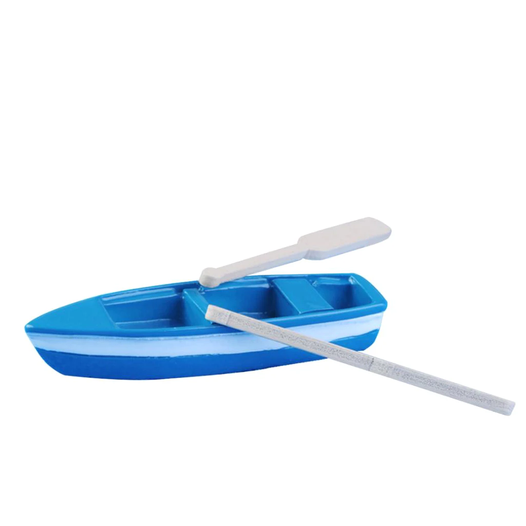 DIY Resin Model Small Blue Boat Figure with Paddles for DIY Layout Scenery Microlandschaft Decoration Ornament Crafts