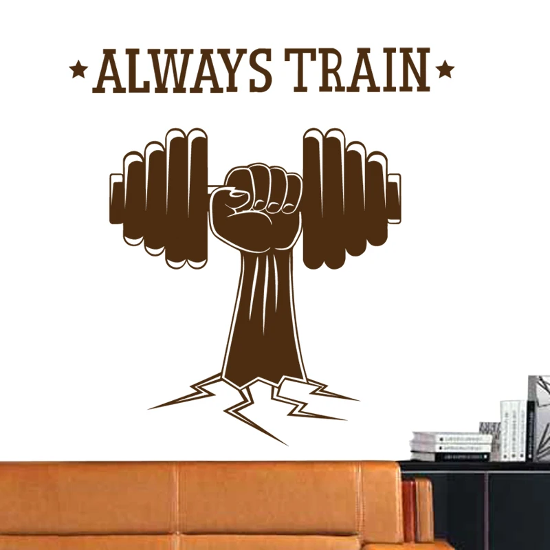 Gym Name Sticker Fitness Crossfit Hand Dumbbell Decal Body-building Posters Vinyl Wall Decals Parede Decor Mural Gym Sticker