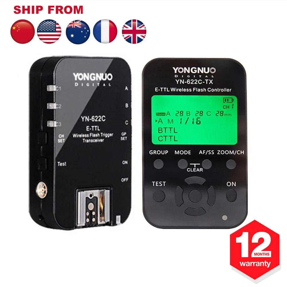Yongnuo YN-622C-TX LCD Wireless TTL Flash Transmitter + 1PC YN-622C Flash Trigger for Canon EOS Series DSLR Camera
Yongnuo YN-622C-TX LCD Wireless TTL Flash Transmitter + 1PC YN-622C Flash Trigger for Canon EOS Series DSLR Camera