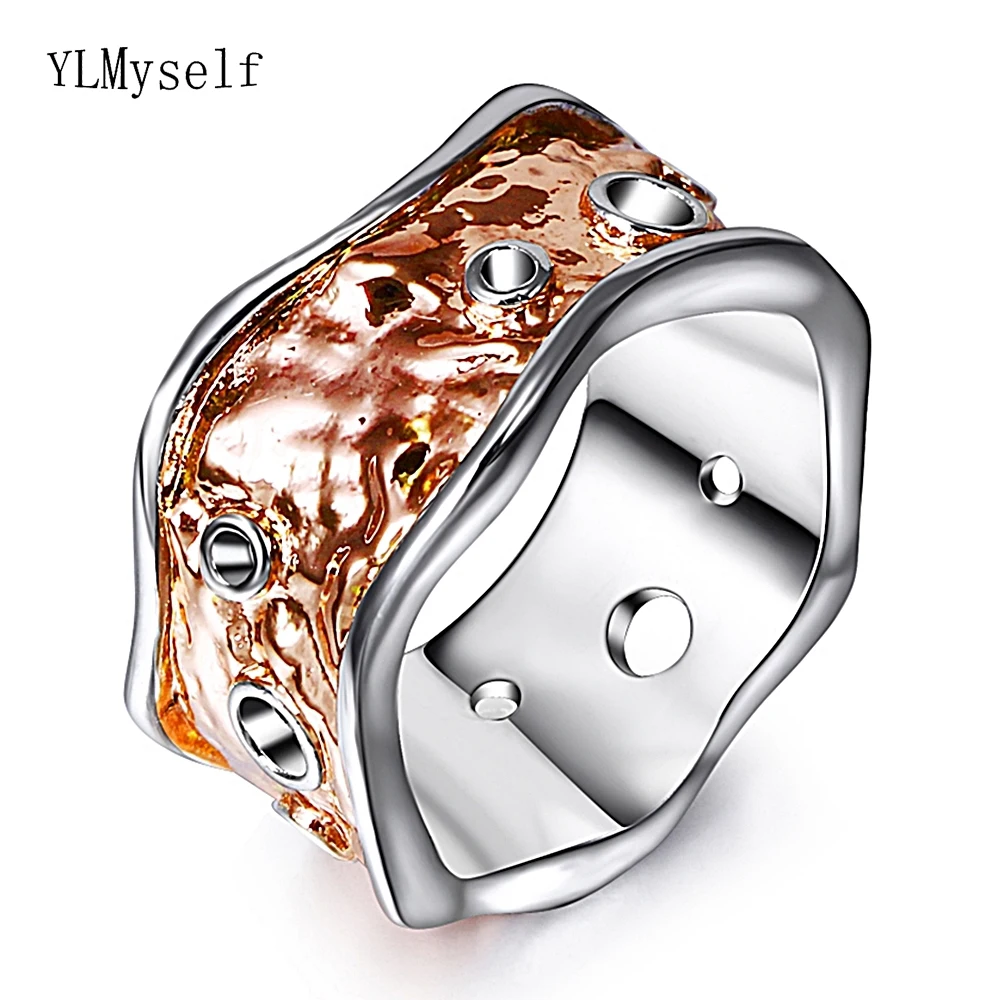 

Unique irregular design rose and white ring trendy jewelry fashion women jewellery 2 tone plating rings