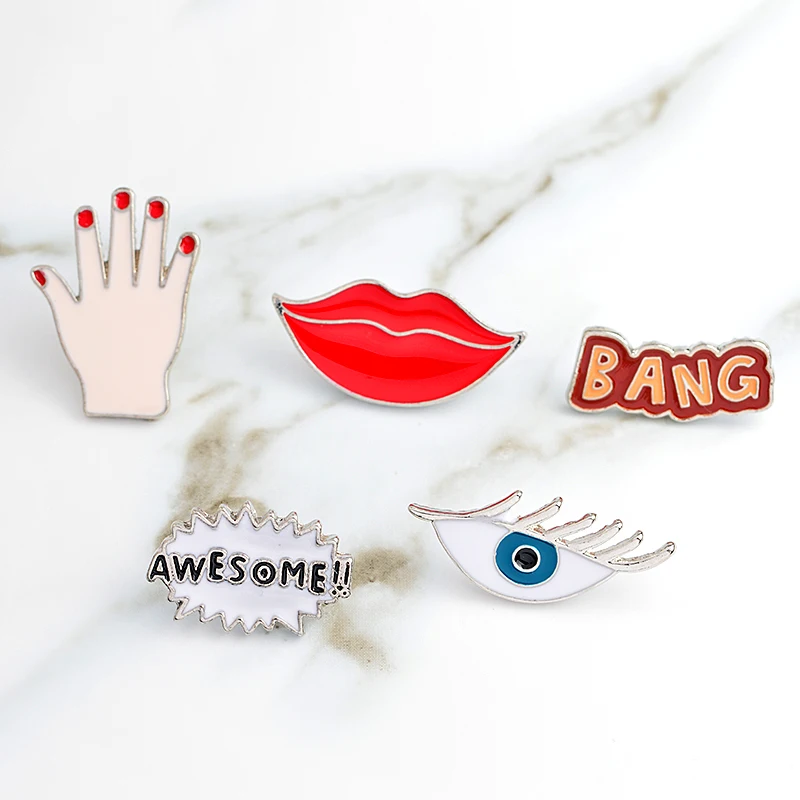 1 piece AWESOME EYE eyelash BANG Hand Red Lips Brooch Collar Corsage Shirt bag cap Jacket Pin Badge Fashion Jewelry
1 piece AWESOME EYE eyelash BANG Hand Red Lips Brooch Collar Corsage Shirt bag cap Jacket Pin Badge Fashion Jewelry
