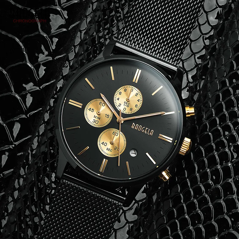 Baogela Mens Chronograph Black Stainless Steel Mesh Strap Military Sport Quartz Wrist Watches with Luminous Hands
Baogela Mens Chronograph Black Stainless Steel Mesh Strap Military Sport Quartz Wrist Watches with Luminous Hands