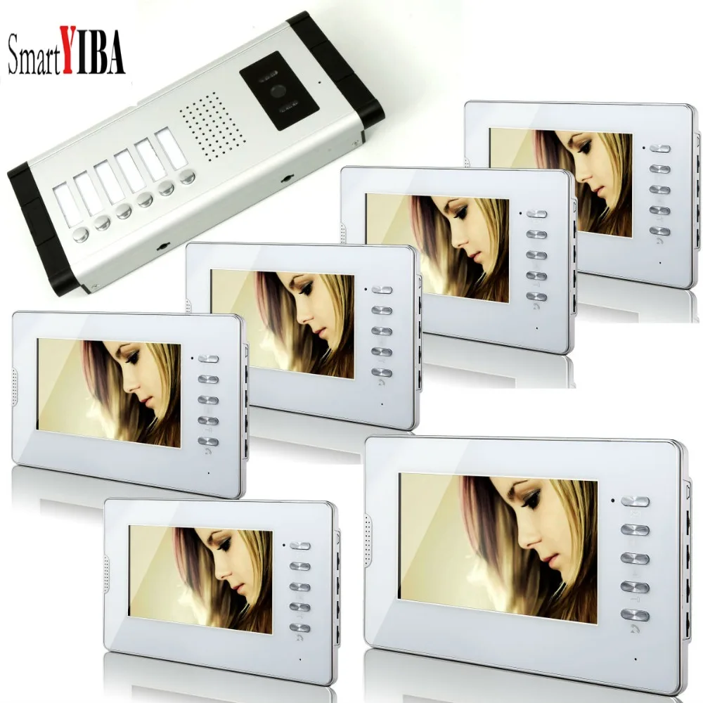 SmartYIBA 7 Inch Video Door Phone Doorbell Intercom System Kit 1-camera 6-monitor Night Vision For Apartment/Family Intercom
SmartYIBA 7 Inch Video Door Phone Doorbell Intercom System Kit 1-camera 6-monitor Night Vision For Apartment/Family Intercom