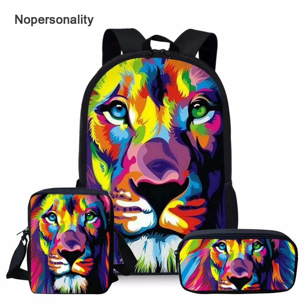 Nopersonality радужной расцветки с изображением головы льва Школьный рюкзак набор для