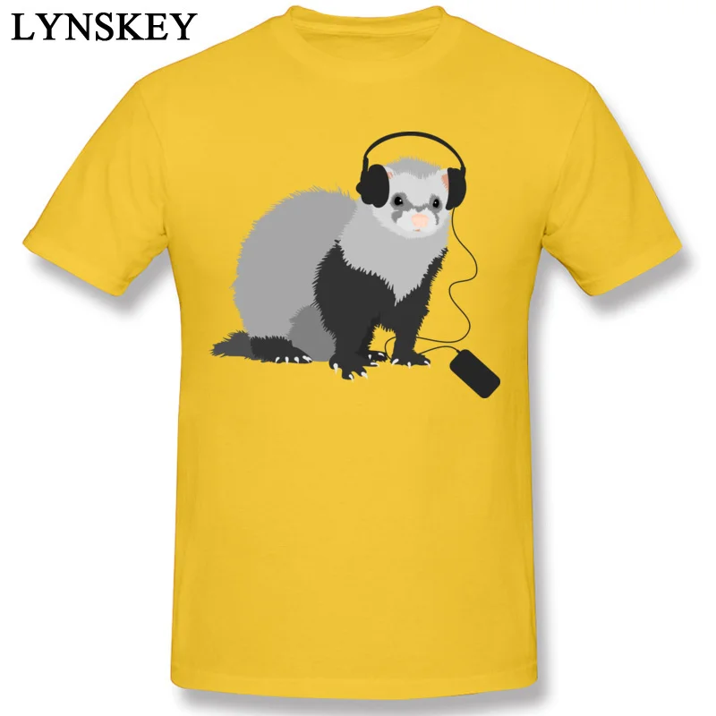 High Quality Street T Shirts 100% Cotton Funny Music Loving Ferret Round Neck Men Tops T Shirt Birthday Summer Fall Tee Shirts yellow