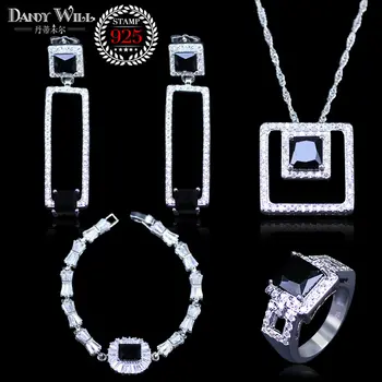 Russian Popular Style Jewelry Sets For Women Square black cubic zirconia silver color Bracelets pendant earrings ring
Russian Popular Style Jewelry Sets For Women Square black cubic zirconia silver color Bracelets pendant earrings ring