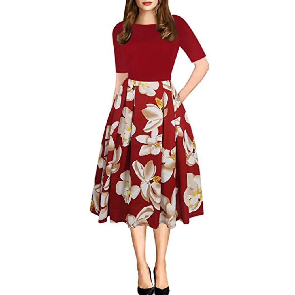 Summer Dress Women 2019 O-Neck Half Sleeve Pocket Floral Print A-Line Formal Dress Women Elegant Office Dress vestidos
Summer Dress Women 2019 O-Neck Half Sleeve Pocket Floral Print A-Line Formal Dress Women Elegant Office Dress vestidos