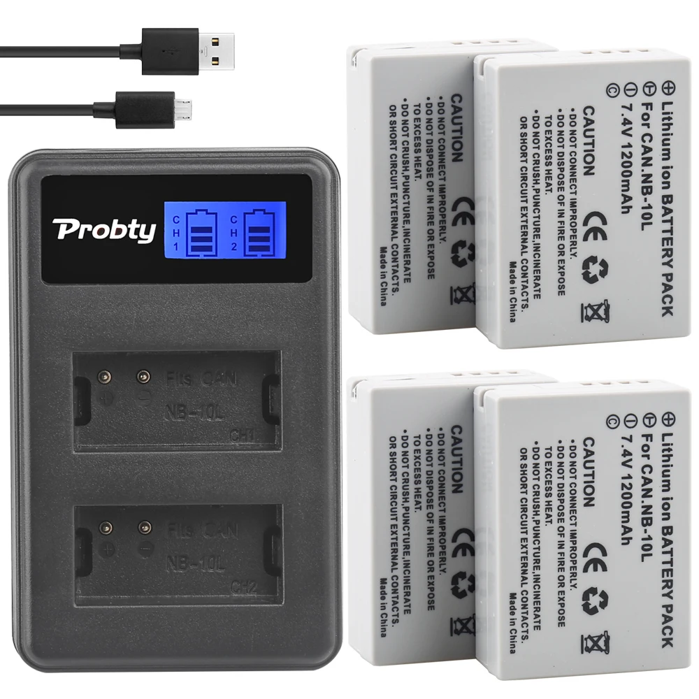 

4 Pcs NB-10L NB 10L NB10L Battery + USB LCD Dual Charger for Canon PowerShot G15 G16 G1X G3X SX40 SX40HS SX50 SX60 HS Camera