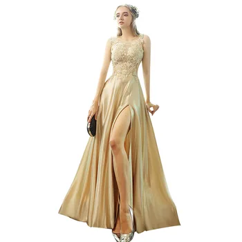 Holievery Gold Satin Split Evening Dresses with Lace Embroidery 2020 Floor Length Evening Gown for Party vestido de noche
Holievery Gold Satin Split Evening Dresses with Lace Embroidery 2020 Floor Length Evening Gown for Party vestido de noche