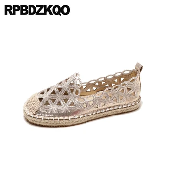

summer straw flats hemp hollow out sandals cheap shoes china espadrilles floral round toe designer chinese breathable gold women